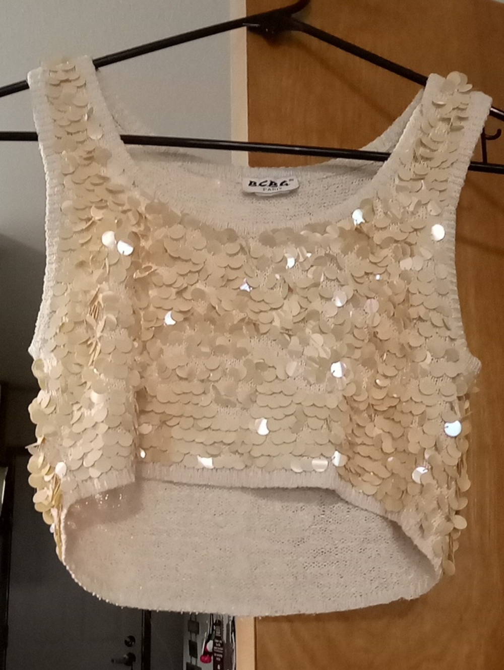 BCBG Ivory Sequin Cropped Tank